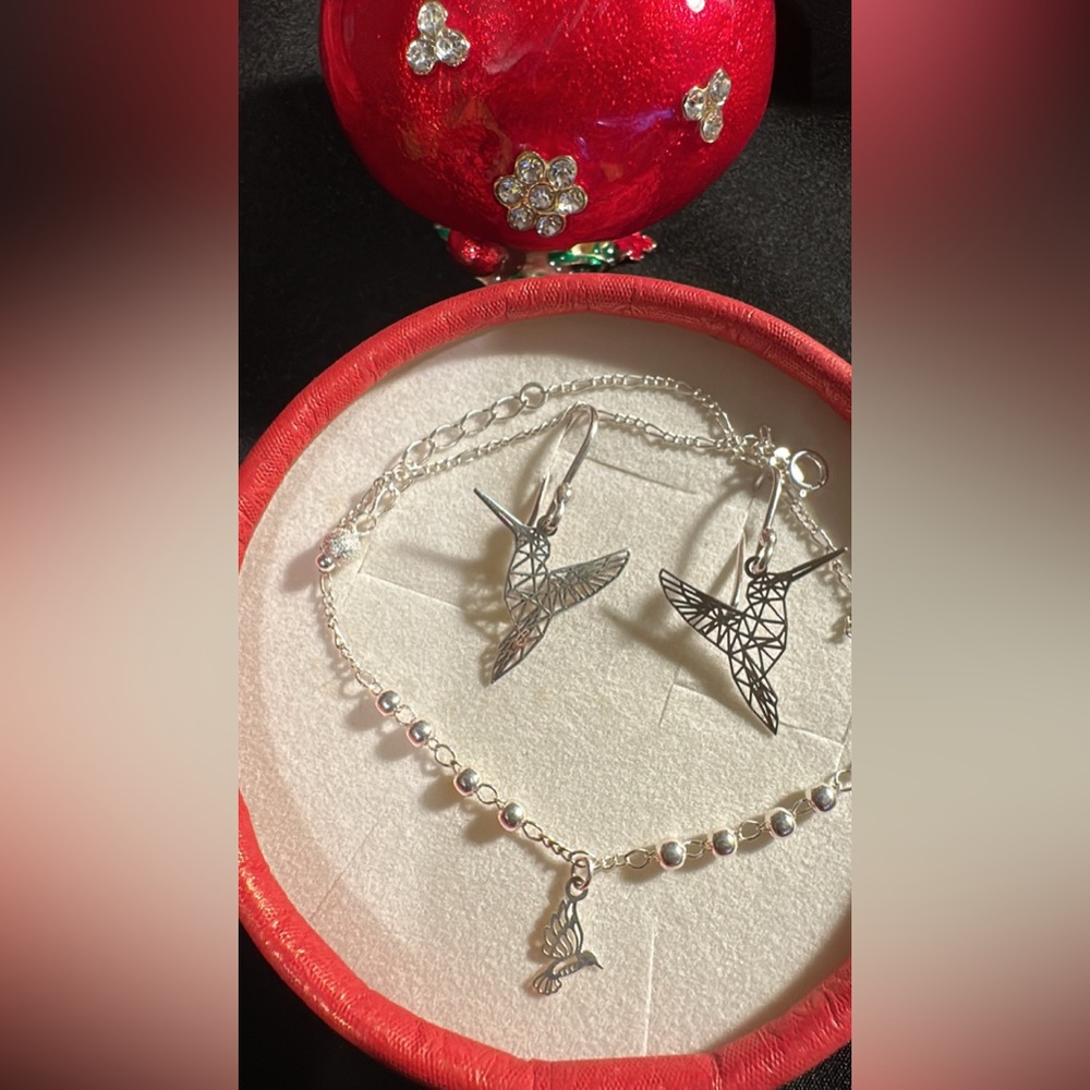 Hummingbird Earrings and Ankle Bracelet Set